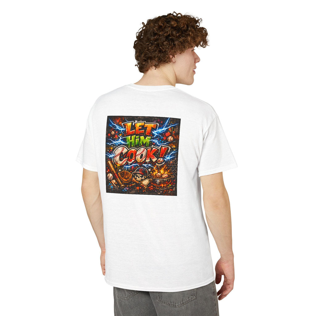 Let Him Cook graphic T-Shirt | Chef Cartoon Illustration, Bold Typography