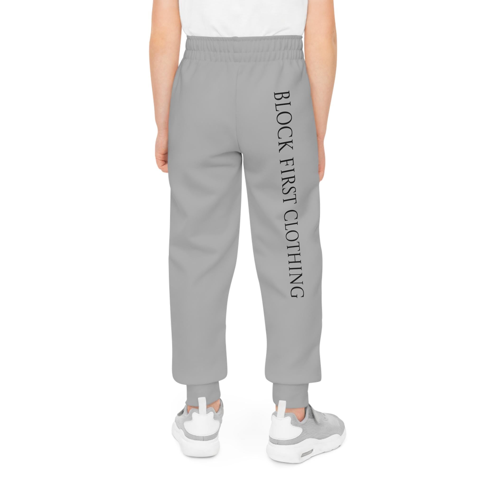 Block First Joggers | Youth Joggers, side text logo