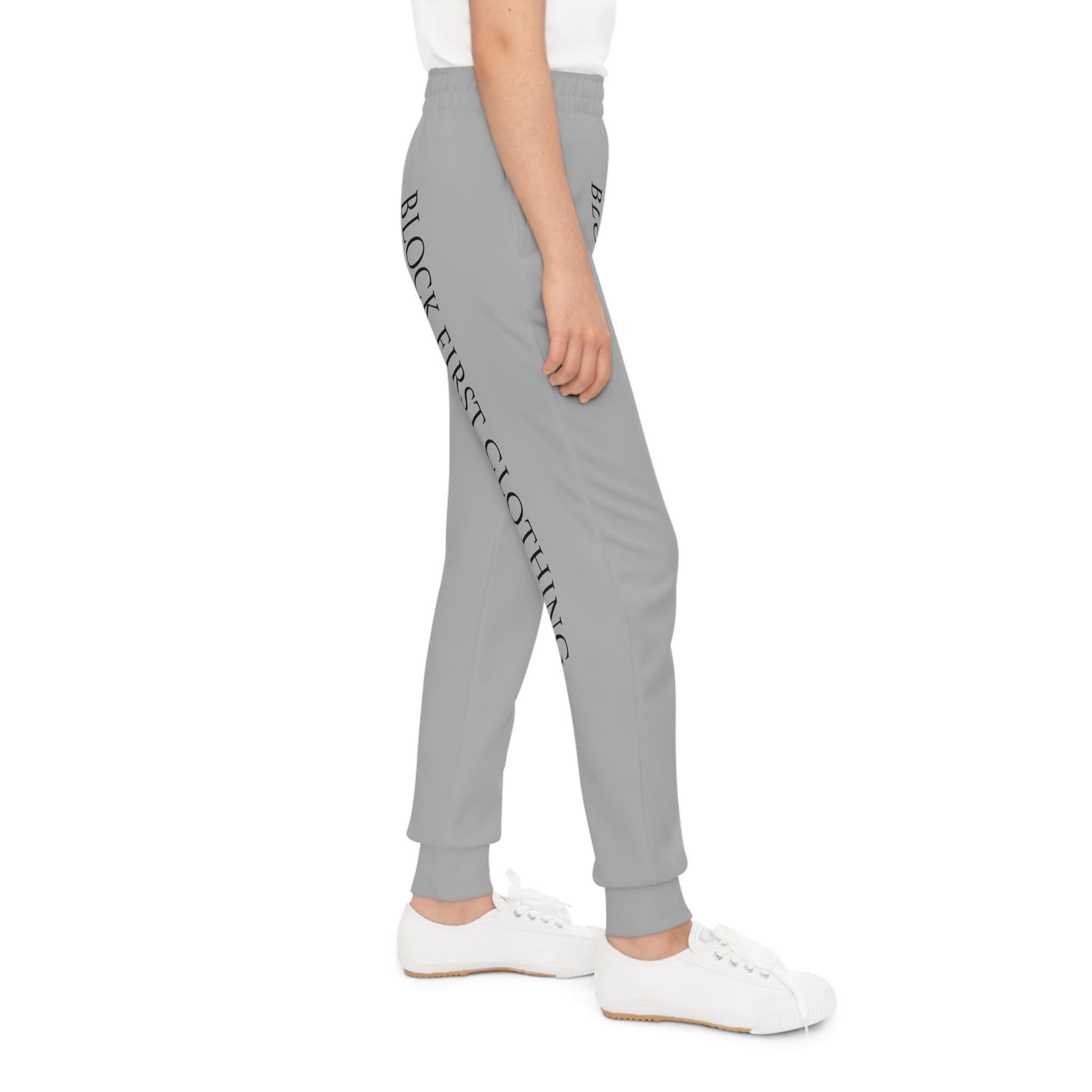 Block First Joggers | Youth Joggers, side text logo