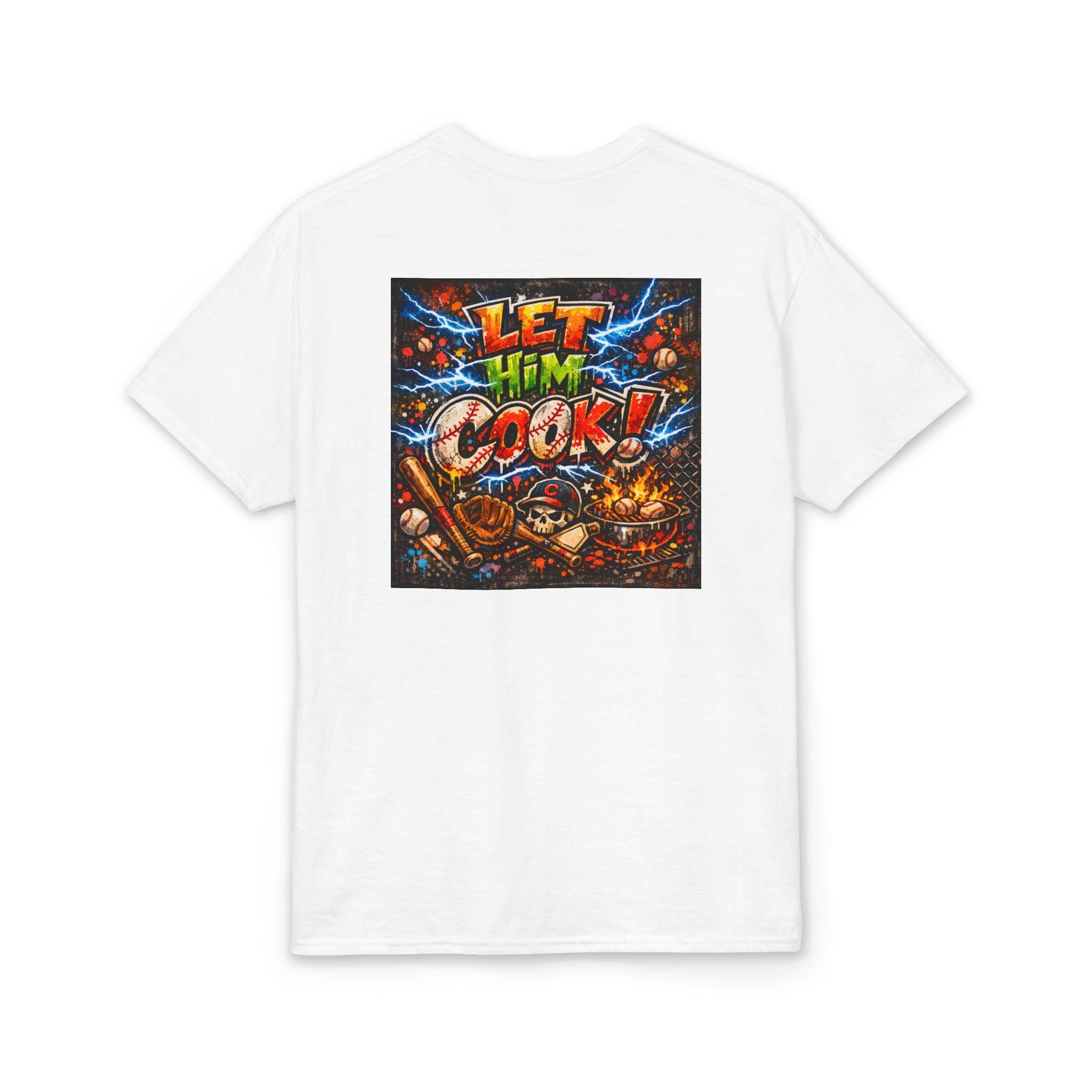 Let Him Cook graphic T-Shirt | Chef Cartoon Illustration, Bold Typography