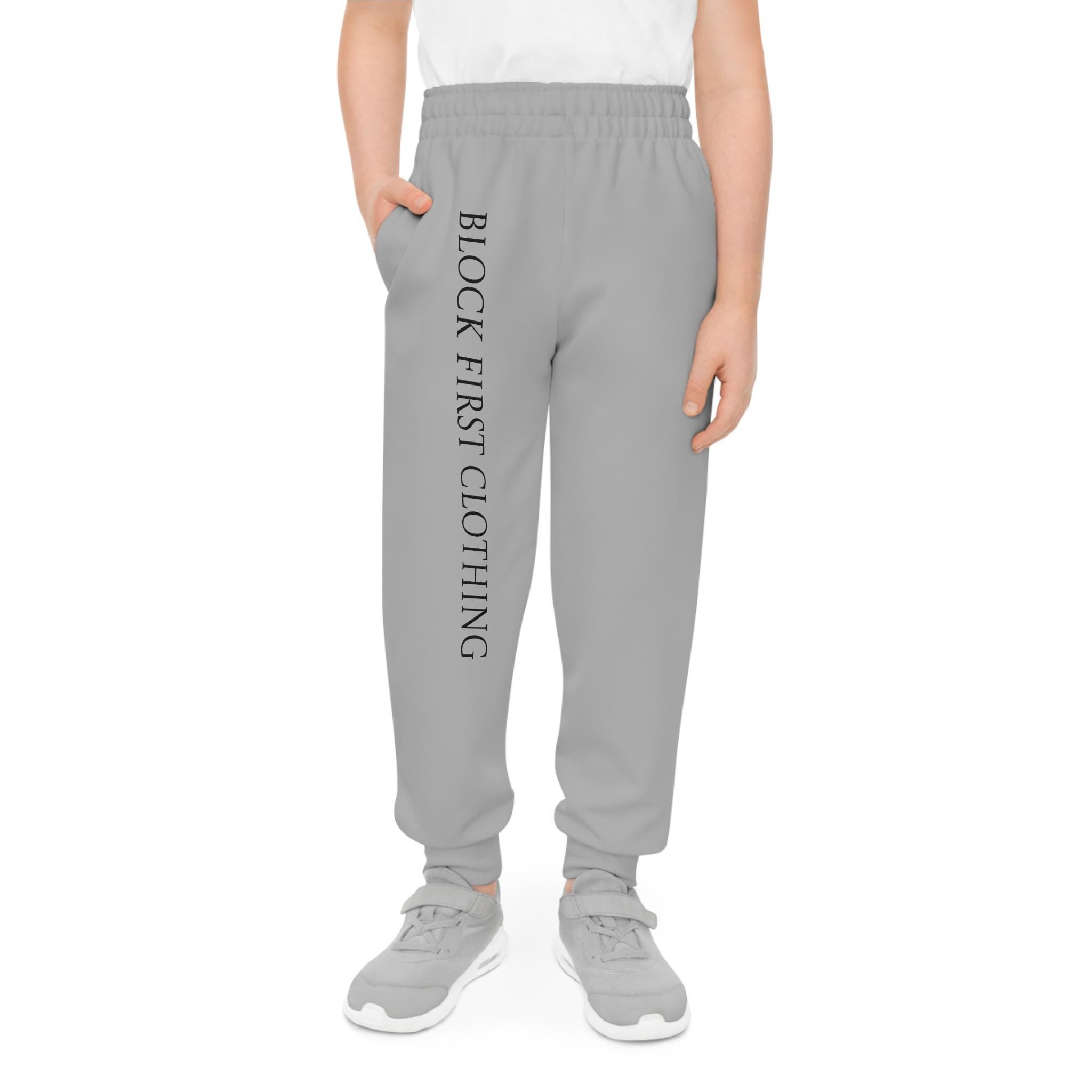 Block First Joggers | Youth Joggers, side text logo